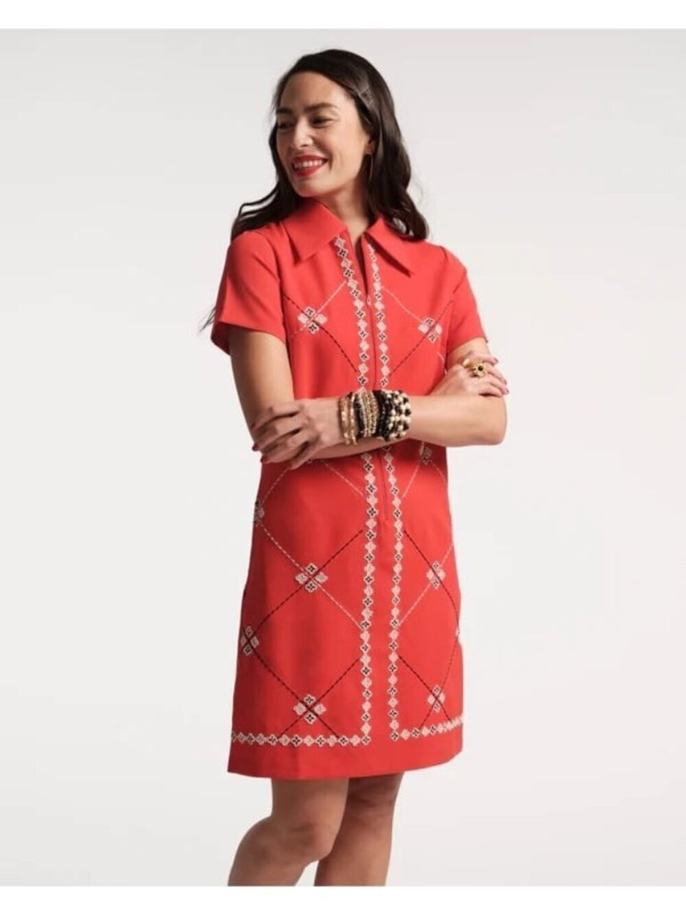 Frances Valentine embroidered Mabel shirtdress in red S
